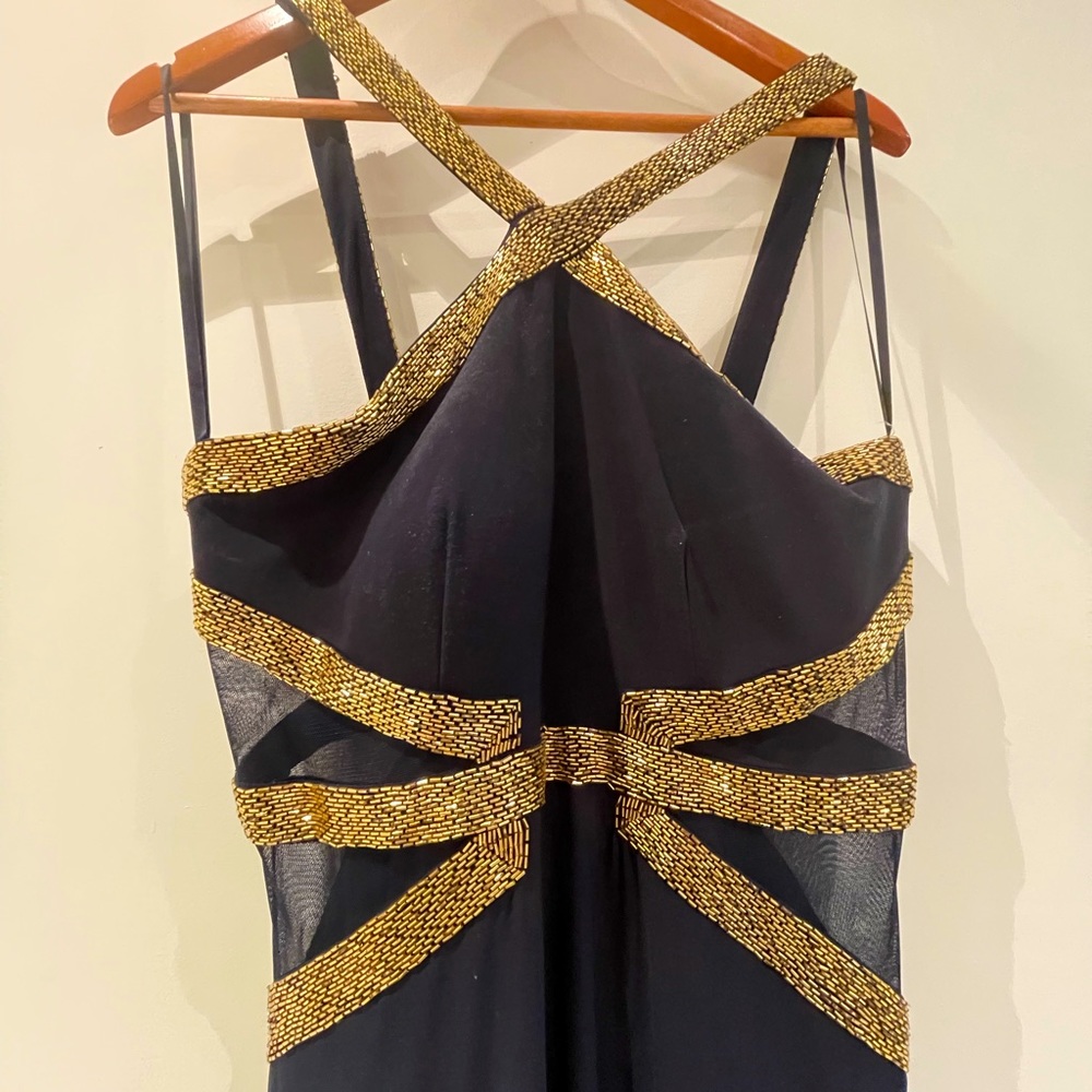 Evening gown - navy with gold. Worn once. Excellent condition.